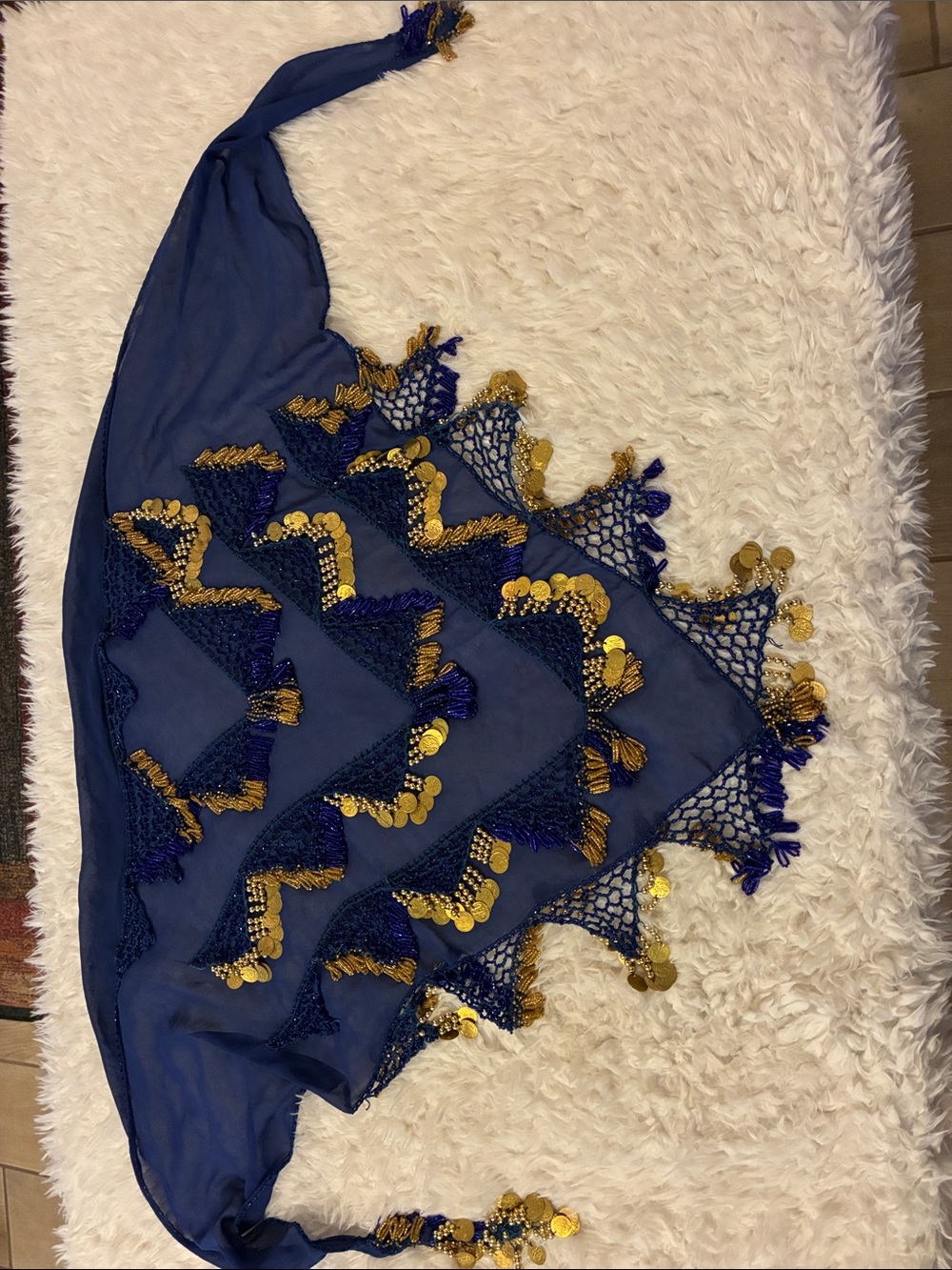 REDUCED!!! Hip scarf with crocheted edging, coins and exquisite beading!